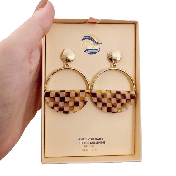 C&C California Gold and Brown Checkered Earrings Circular - Picture 1 of 5